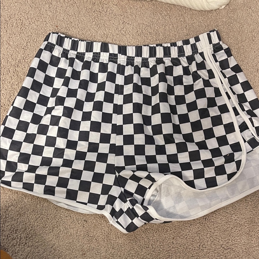SHEIN Black and White Checkered Athletic Shorts